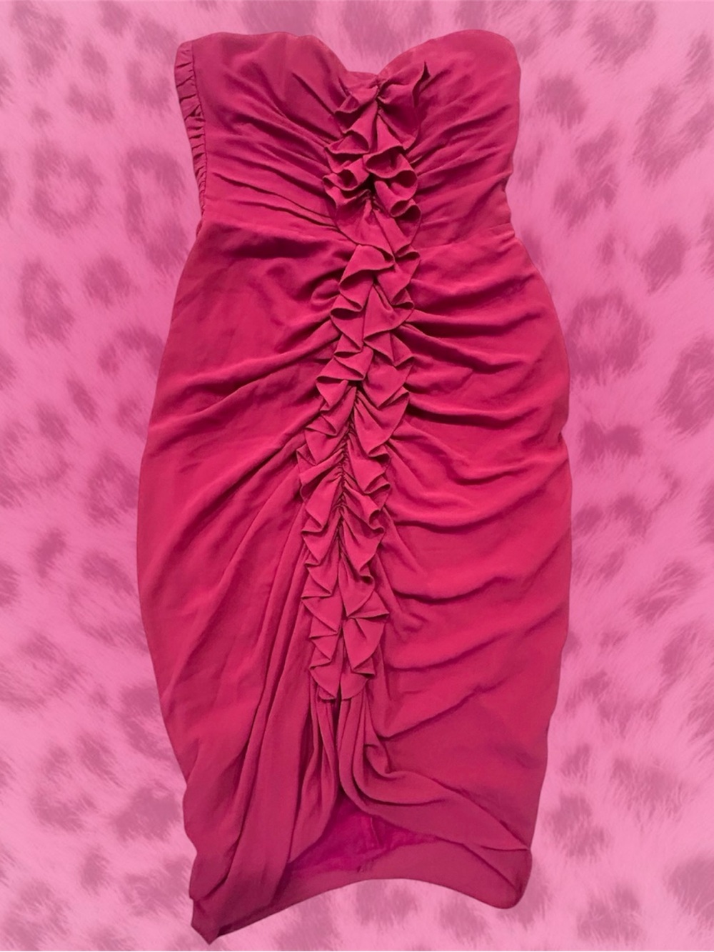 H&M Strapless Ruffle-Front Dress in Fuchsia Pink